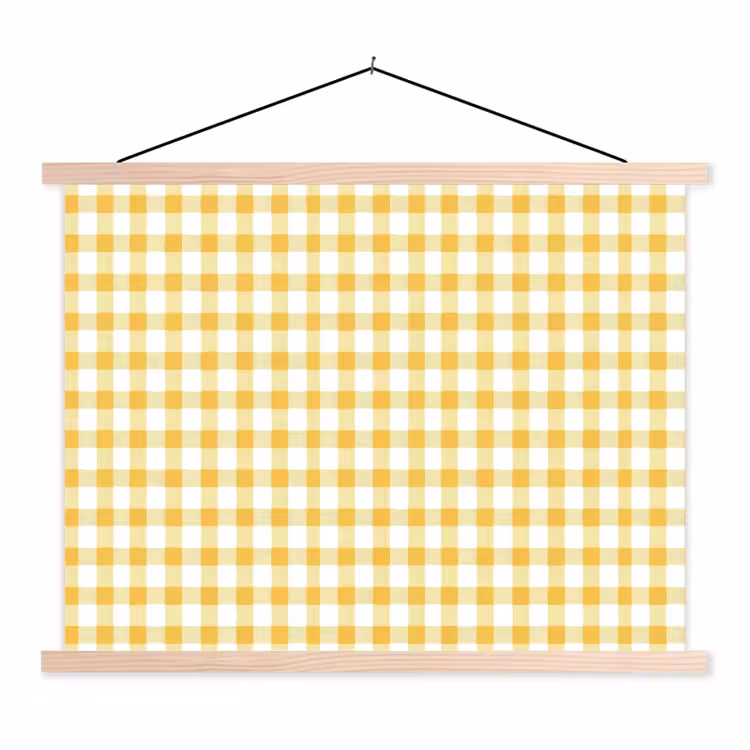 Ruit - Gingham - Klassiek - Geel en Wit textielposter latten blank klein 122 -3d