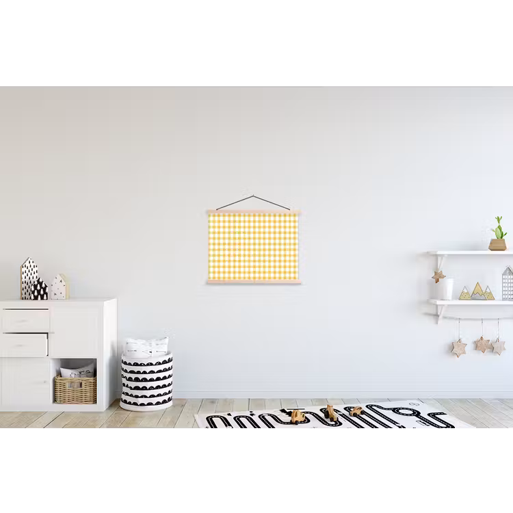 Ruit - Gingham - Klassiek - Geel en Wit textielposter latten blank klein 122 -kinderkamer