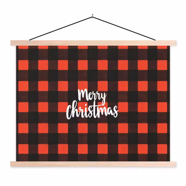 Geruit - Rood - Tekst - Christmas textielposter latten blank klein -3d
