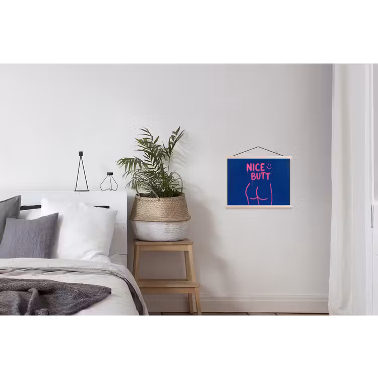 Brutaal - Grappig - Blauw textielposter latten blank klein -woonkamer