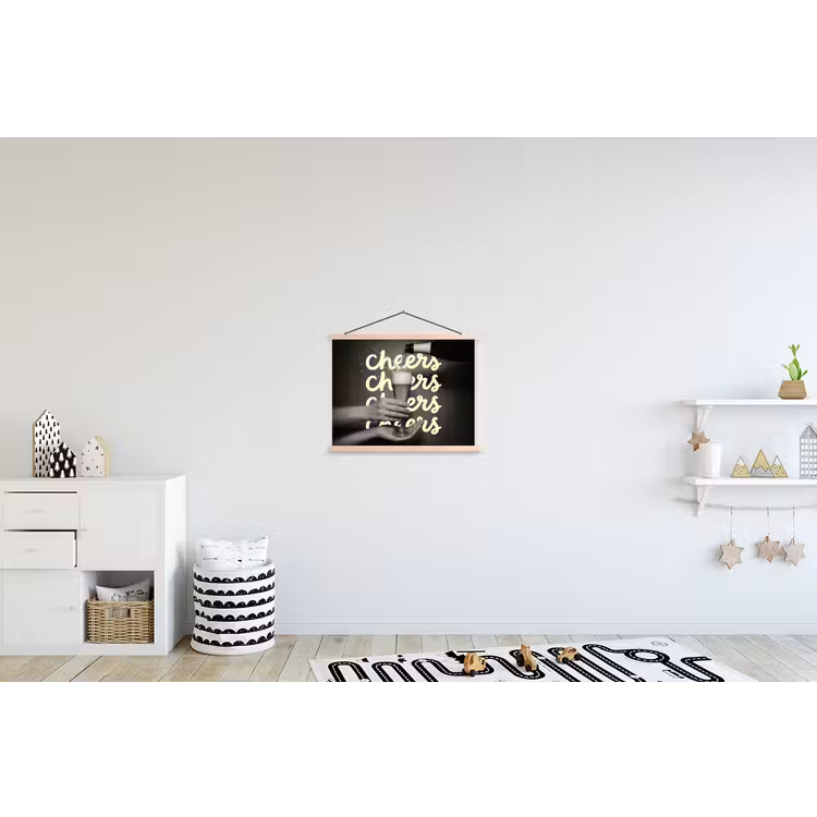 Cheers - Wijn - Zwart - Wit textielposter latten blank klein -kinderkamer