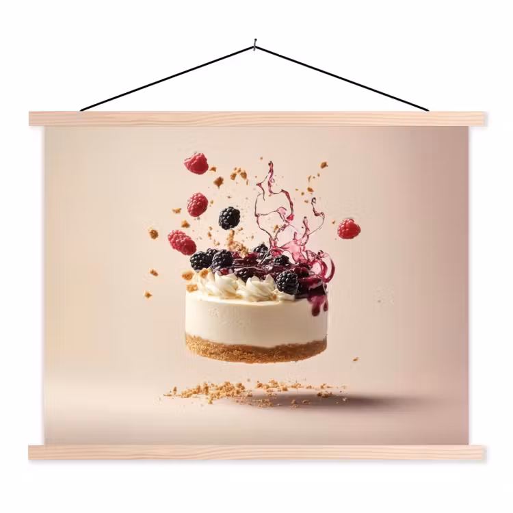 Cheesecake - Eten - Roze - Taart textielposter latten blank klein -3d