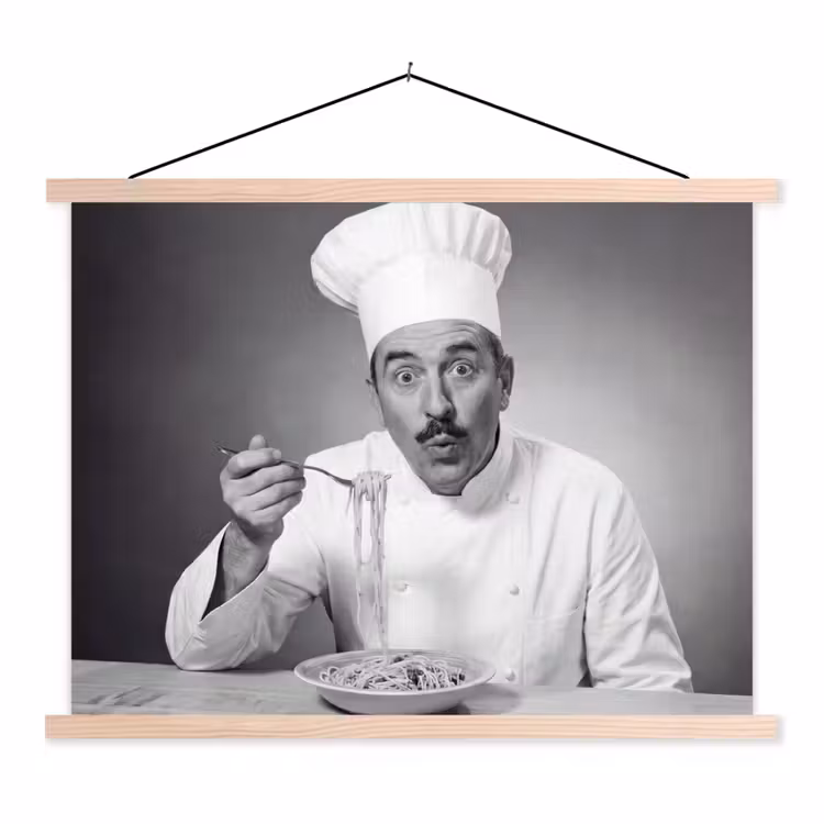 Chef - Spaghetti - Pasta textielposter latten blank klein -3d