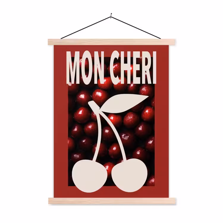 Kersen - Illustratie - Rood textielposter latten blank klein -3d
