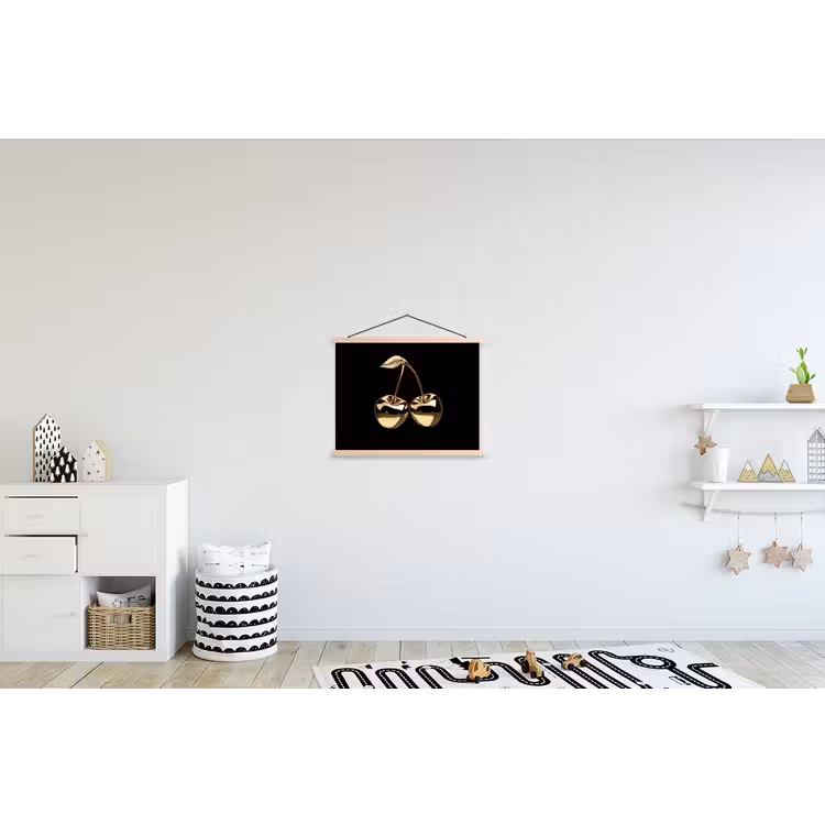 Kersen - Zwart - Goud - Chrome textielposter latten blank klein -kinderkamer