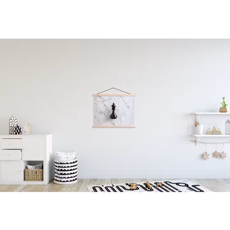 Schaakstuk - Loper - Zwart - Marmer textielposter latten blank klein -kinderkamer