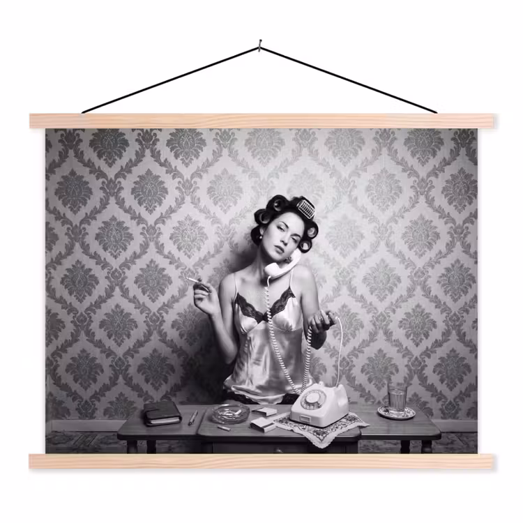 Chic - Vrouw - Zwart - Wit textielposter latten blank klein -3d