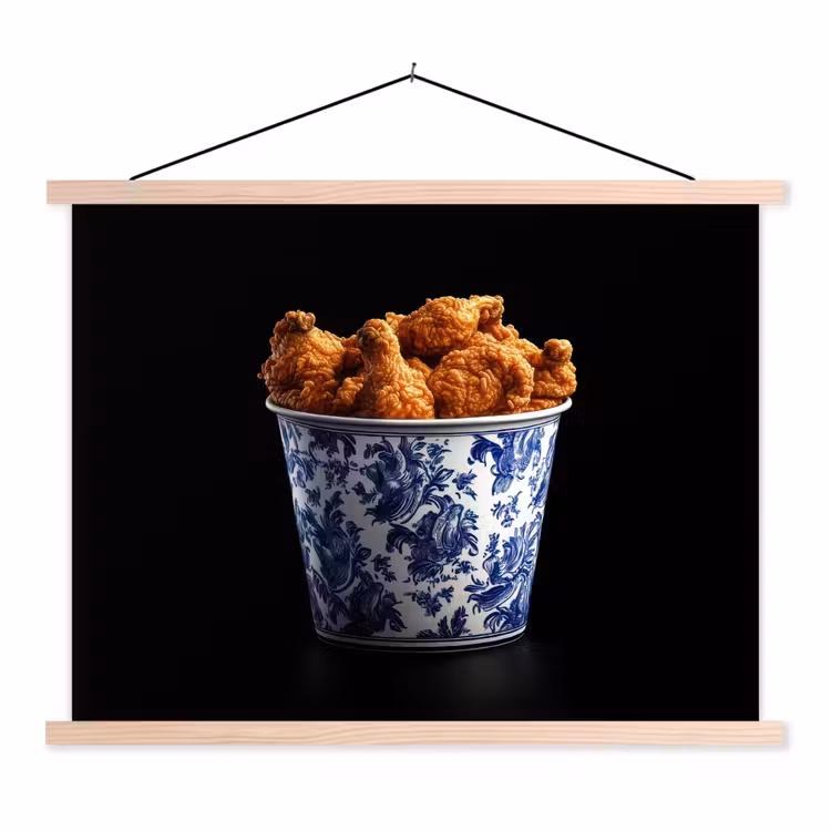 Kip - Bucket - Delfts blauw - Lekker textielposter latten blank klein -3d