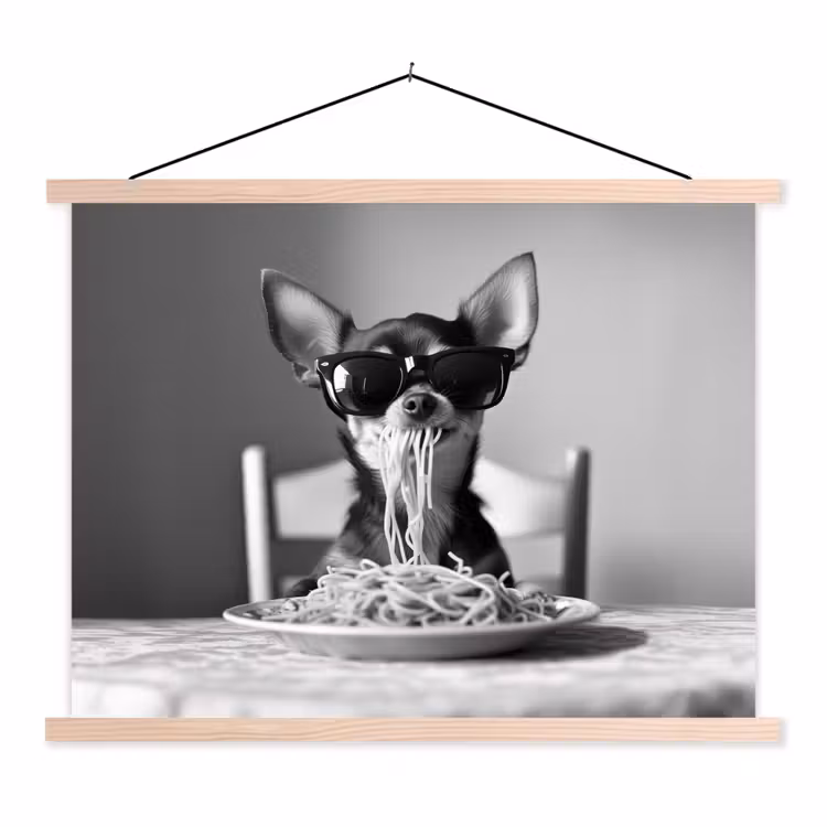 Chihuahua - Hond - Zonnebril - Humoristisch - Zwart - Wit - Spaghetti textielposter latten blank klein -3d