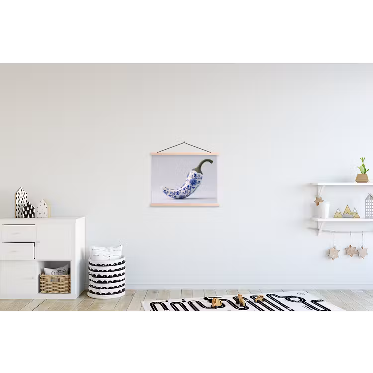 Chilipeper - Keramiek - Blauw textielposter latten blank klein -kinderkamer