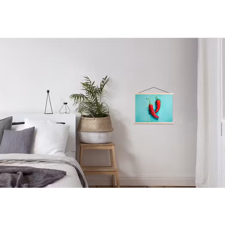 Chilipepers - Geverfd - Rood textielposter latten blank klein -woonkamer