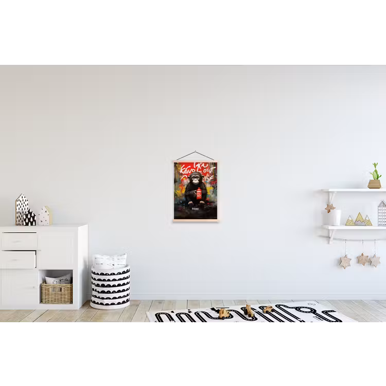 Chimpansee voor graffiti muur textielposter latten blank klein -kinderkamer