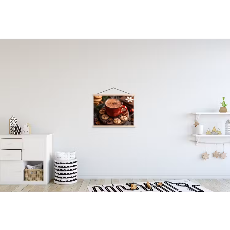 Chocolademelk - Mok - Winter - Kerst - Gezelligheid textielposter latten blank klein -kinderkamer