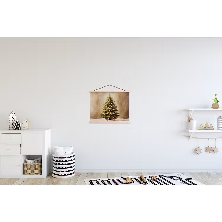 Kerst - Sfeer - Groen textielposter latten blank klein -kinderkamer