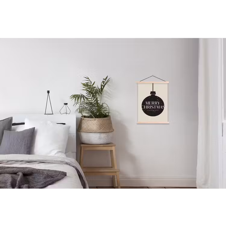 Kerstballen - Japandi - Christmas - Zwarte kerstballen textielposter latten blank klein -woonkamer