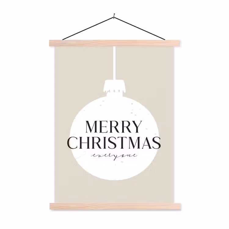 Christmas - Kerstballen - Japandi - Witte kerstballen textielposter latten blank klein -3d