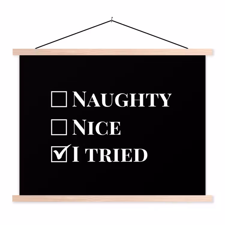 Kerst - Zwart - Wit - Quote - Grappig textielposter latten blank klein -3d