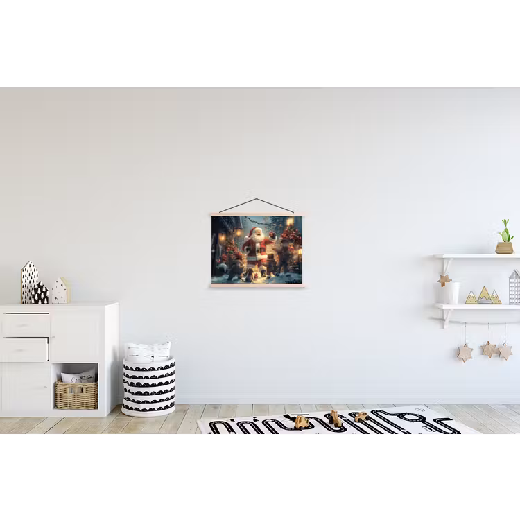Kerstvreugde - Sneeuw - Kleurrijk textielposter latten blank klein -kinderkamer
