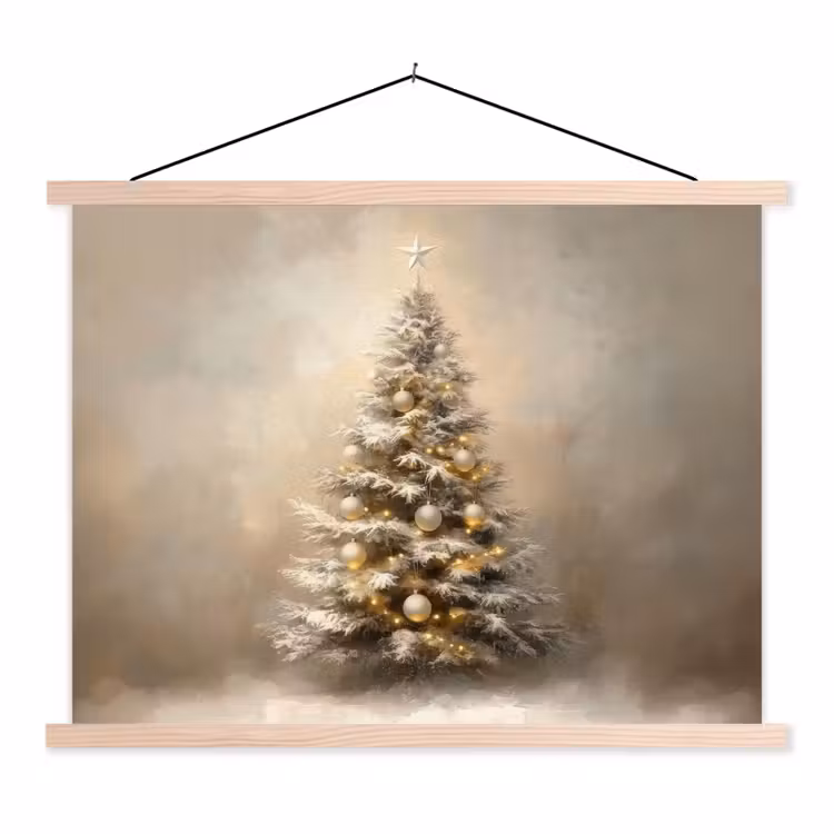 Kerst - kerstboom - Sneeuw - Art textielposter latten blank klein -3d