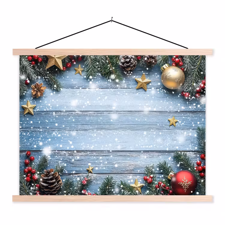 Kerstomlijsting - Sneeuw - Meerkleurig textielposter latten blank klein -3d