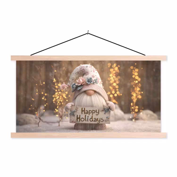 Kerst - Gnome - Bord - Kleurrijk textielposter latten blank klein -3d