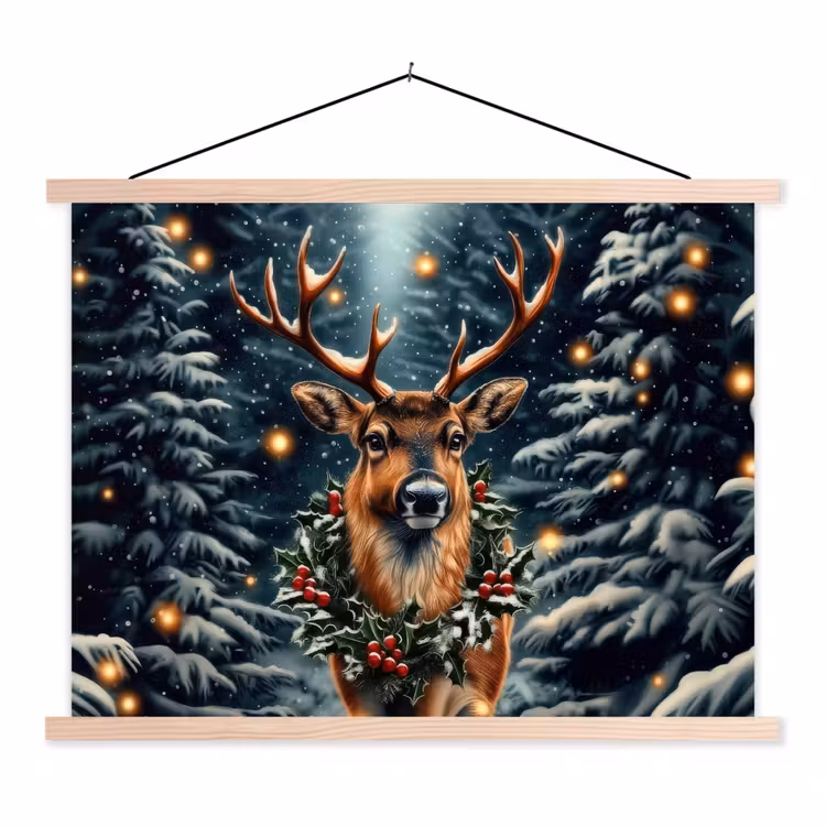 Kerst - Magie - Bos - Kleurrijk textielposter latten blank klein -3d