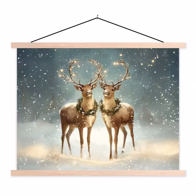 Kerstmagie - Winterwoud - Rendier textielposter latten blank klein -3d