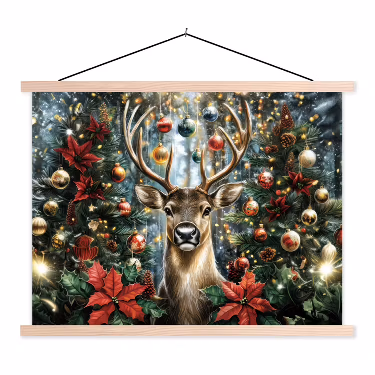 Kerstfeest - Dennenbos - Rood textielposter latten blank klein -3d