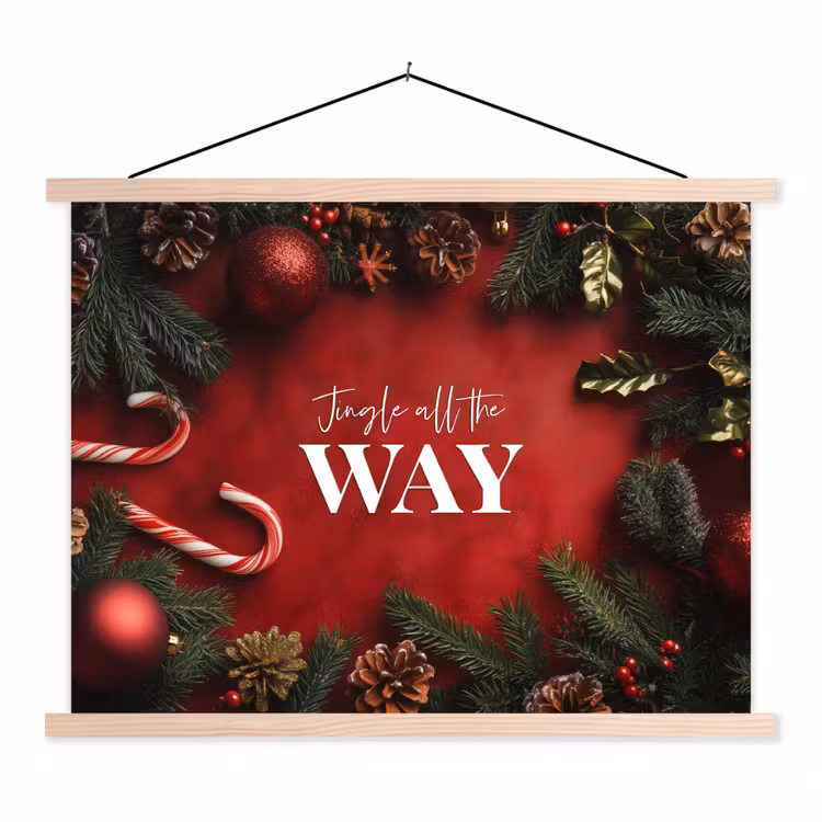 Kerst - Quote - Rood - Kerstballen textielposter latten blank klein -3d