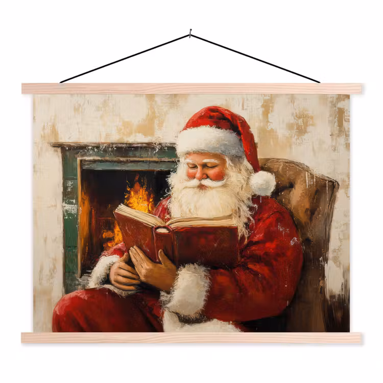 Kerst - Kerstman - Winter - Open Haard textielposter latten blank klein -3d