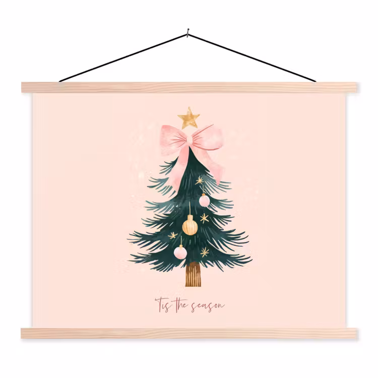 Christmas Season - Kerst - Kerstboom - Roze textielposter latten blank klein -3d
