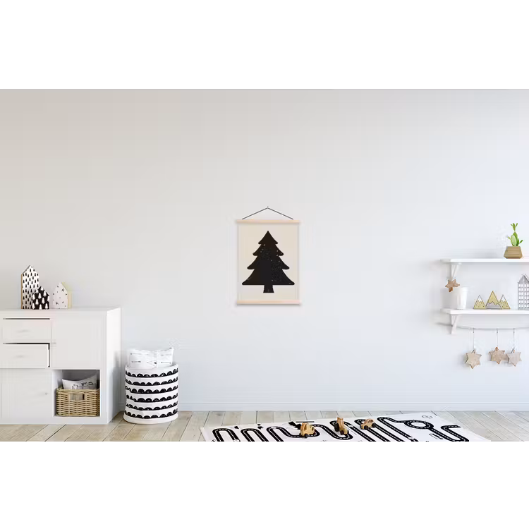 Kerstboom - Zwarte kerstboom - Boom - Japandi textielposter latten blank klein -kinderkamer