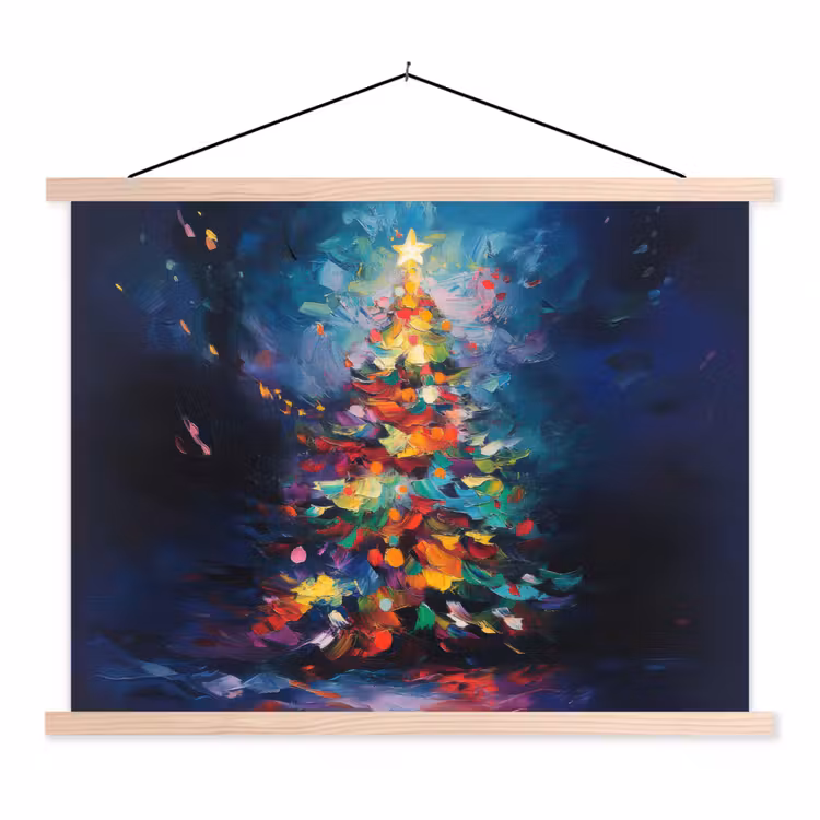 Kerstboom - Kerst - Abstract - Kleurrijk textielposter latten blank klein -3d