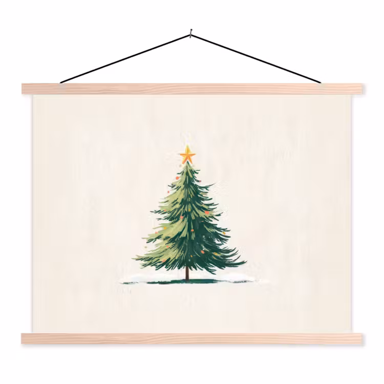 Kerstboom - Illustratie - Ster - Sneeuw textielposter latten blank klein -3d