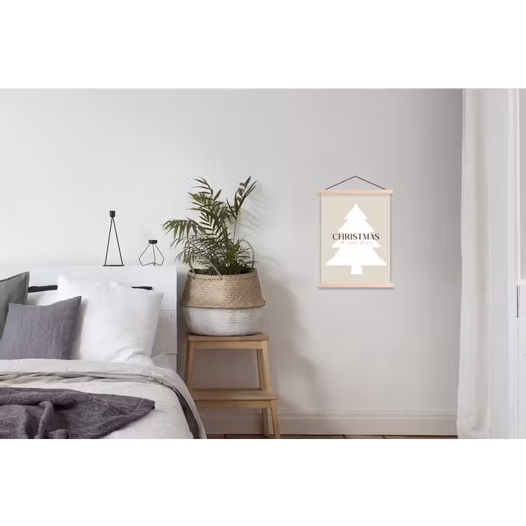 Kerstboom - Japandi - Christmas - Beige textielposter latten blank klein -woonkamer