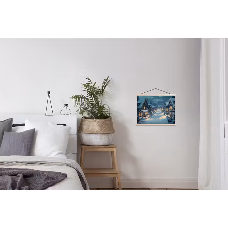 Kerstdorp - Kerst - Sneeuw - Winter textielposter latten blank klein -woonkamer