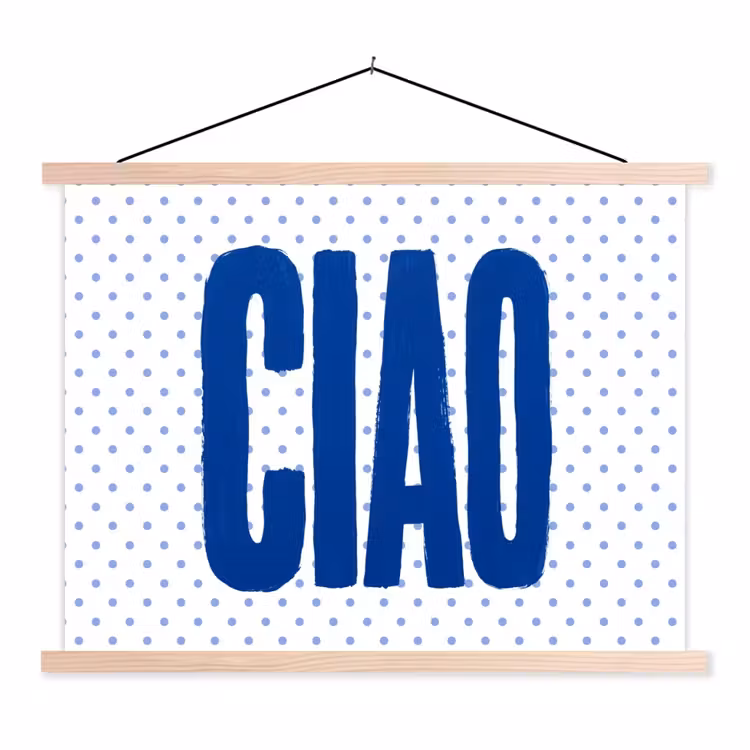 Ciao - Blauw - Stippen textielposter latten blank klein -3d