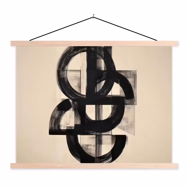 Cirkels - Lijnen - Vormen - Zwart textielposter latten blank klein -3d