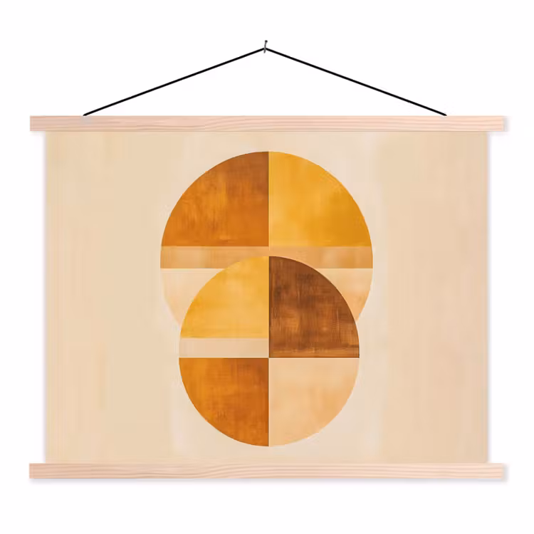 Cirkels - Geel - Minimalistisch textielposter latten blank klein -3d