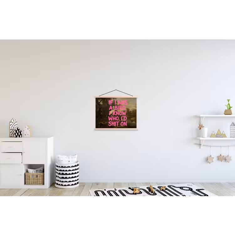 Klassiek - Humor - Roze textielposter latten blank klein -kinderkamer