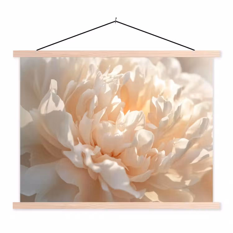 Close up - Pioenroos - Lichtroze textielposter latten blank klein -3d