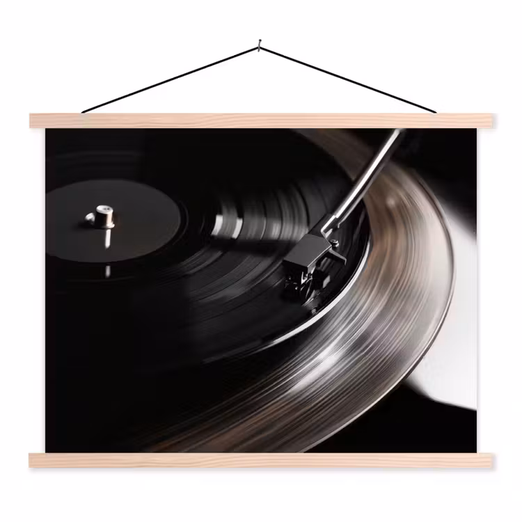 Close-up - Vinylplaat - Platenspeler - Zwart textielposter latten blank klein -3d