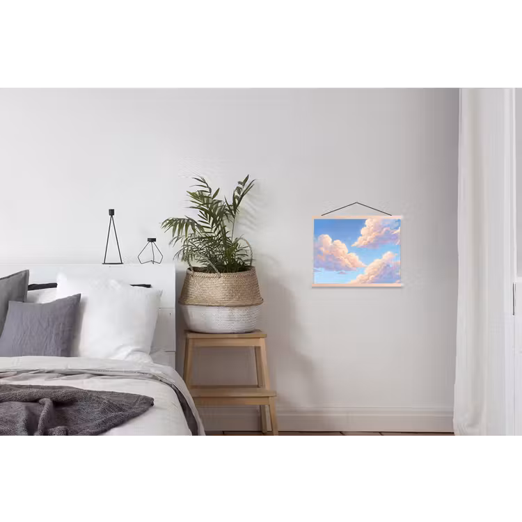 Wolken - Lucht - Natuur - Blauw textielposter latten blank klein -woonkamer