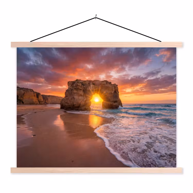Kust - Rots - Zonsondergang - Zee - Natuur textielposter latten blank klein -3d
