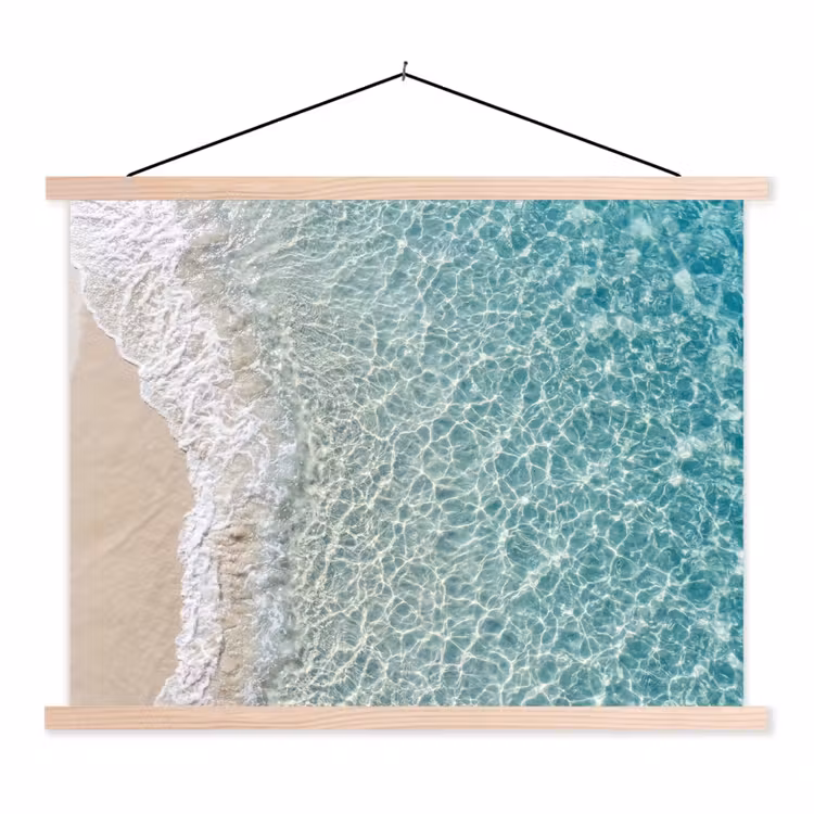 Kust - Zand - Blauw textielposter latten blank klein -3d