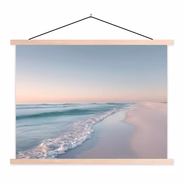 Kustlijn - Pastel - water textielposter latten blank klein -3d