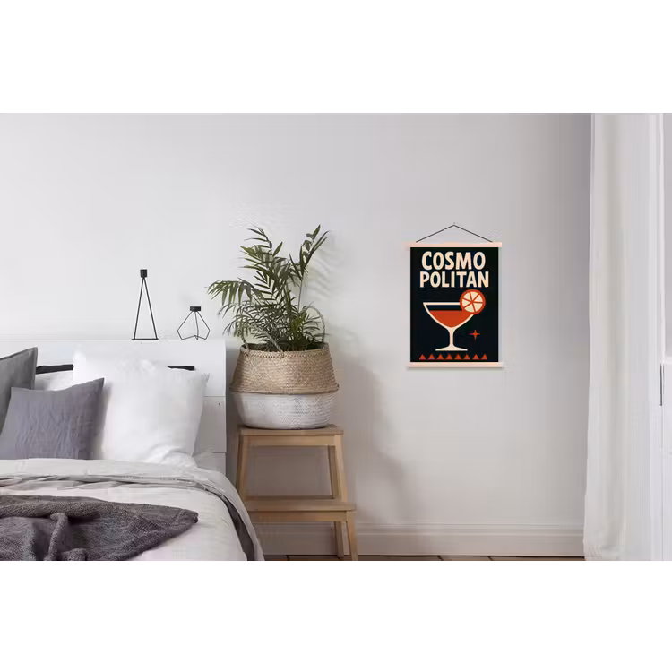 Cocktail - Zwart - Illustratie textielposter latten blank klein -woonkamer