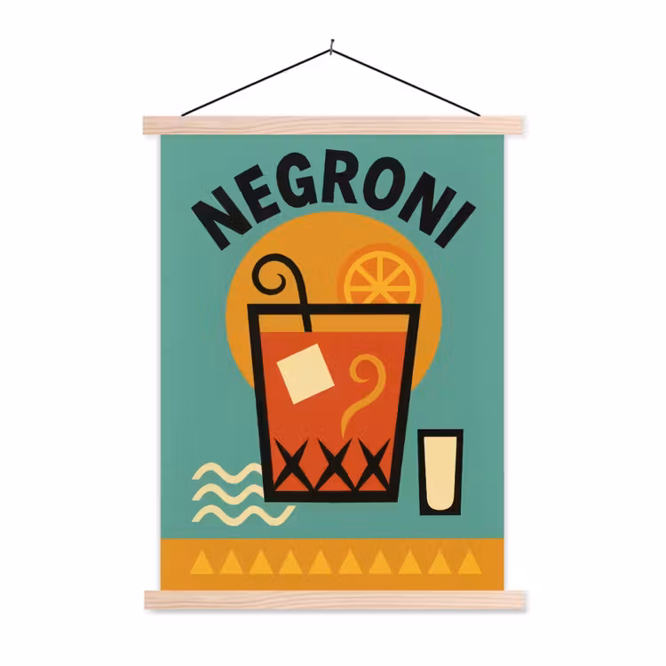 Cocktail - Negroni - Art - Sinaasappel textielposter latten blank klein -3d