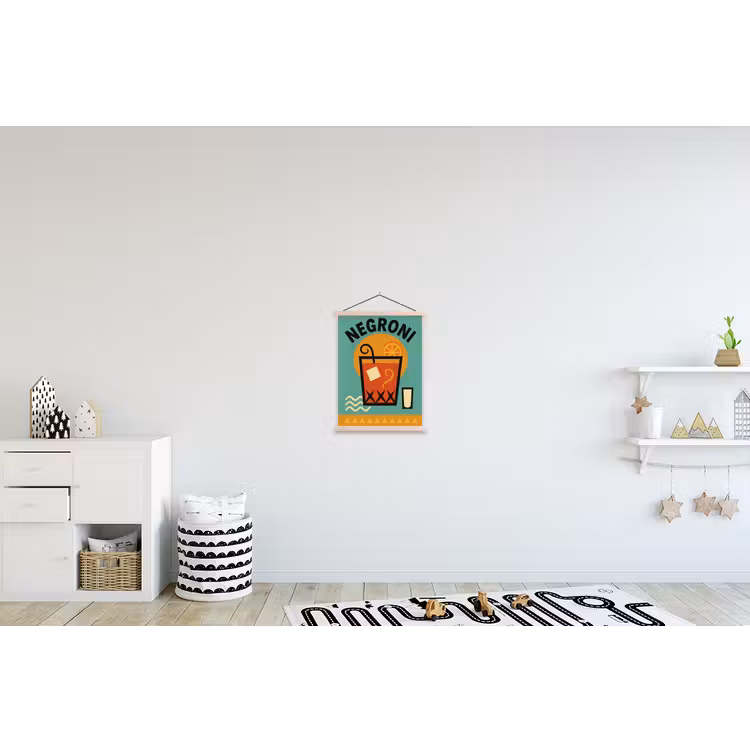 Cocktail - Negroni - Art - Sinaasappel textielposter latten blank klein -kinderkamer