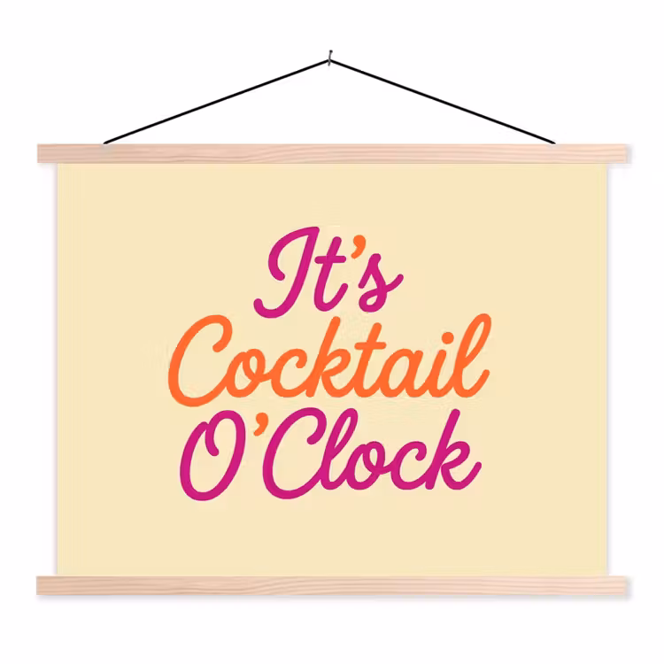 Cocktail O'Clock - Geel - Retro textielposter latten blank klein -3d